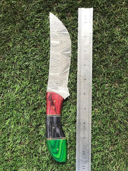 10.5" Custom Handmade Twist Damascus Steel Fixed Blade Hunting Bowie Knife with Leather Sheath