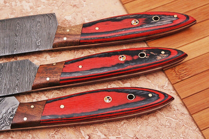 Handmade Damascus Steel Chef Knife Set | Full Tang Blades with Leather Case
