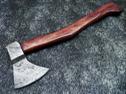 Custom Hand Forged Damascus Viking Bearded Axe Tomahawk Camping Hatchet with Leather Sheath