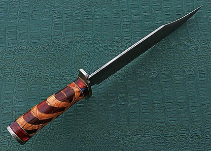 15" Damascus Bowie Knife – Bone Handle with Rain Drop Pattern