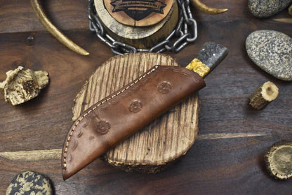 Custom Twist Damascus Skinner Knife with Corian Handle and Wooden Bolster