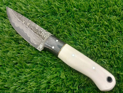Handmade Damascus Steel Hunting Knife Chef Knife Bone Handle with Sheath