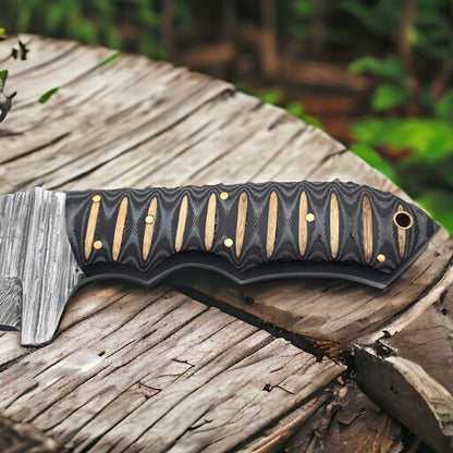 Brown Damascus Steel Tracker Knife – 10" Hunting Outdoor Fixed Blade with Micarta Handle