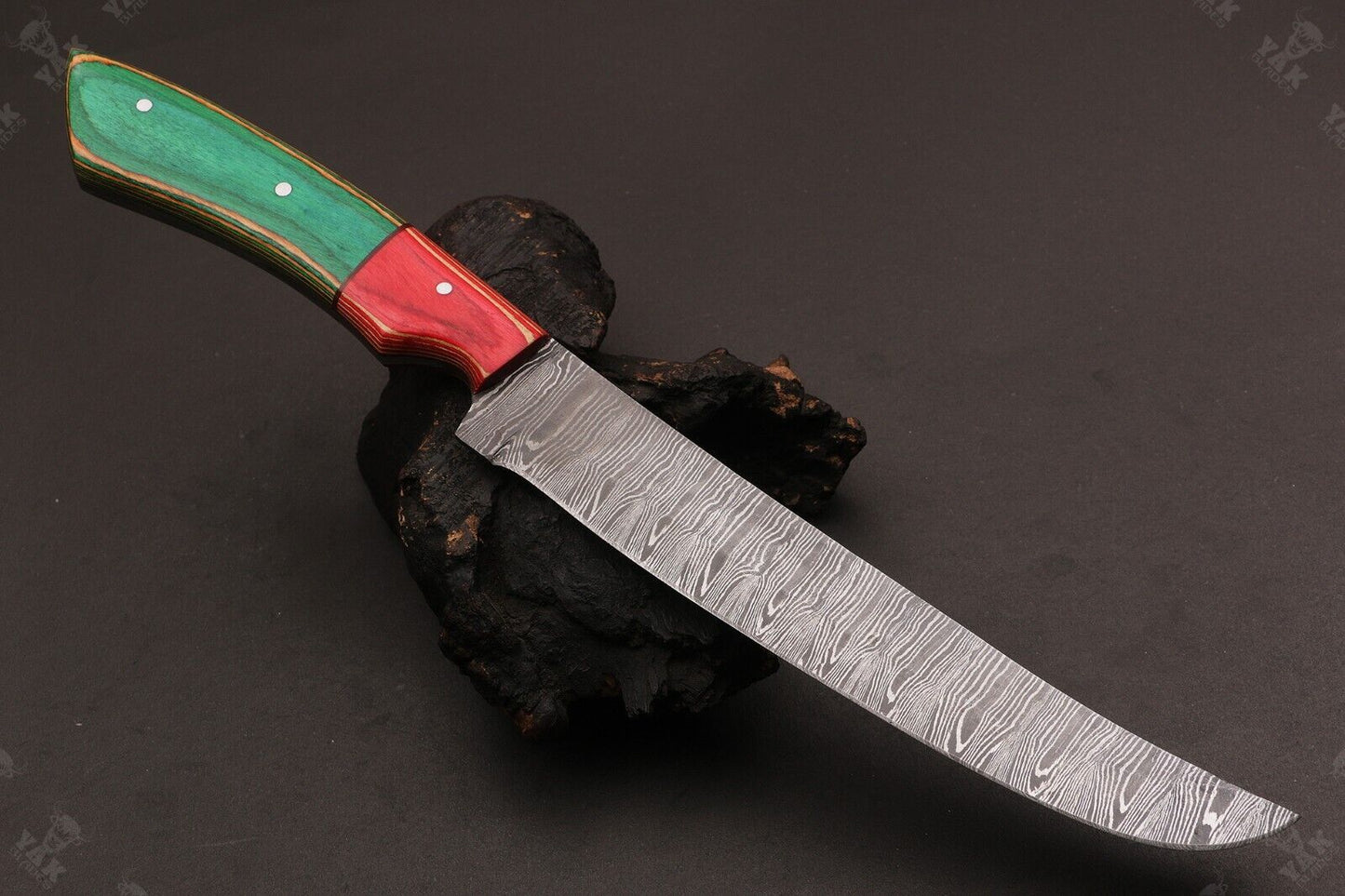 12" Custom Hand Forged Twist Damascus Fillet Knife Best Fillet Knife With Leather Sheath