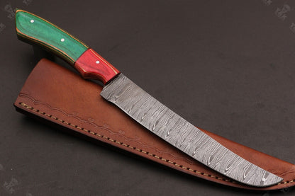 12" Custom Hand Forged Twist Damascus Fillet Knife Best Fillet Knife With Leather Sheath