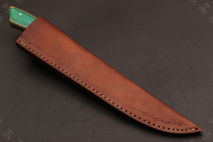 12" Custom Hand Forged Twist Damascus Fillet Knife Best Fillet Knife With Leather Sheath