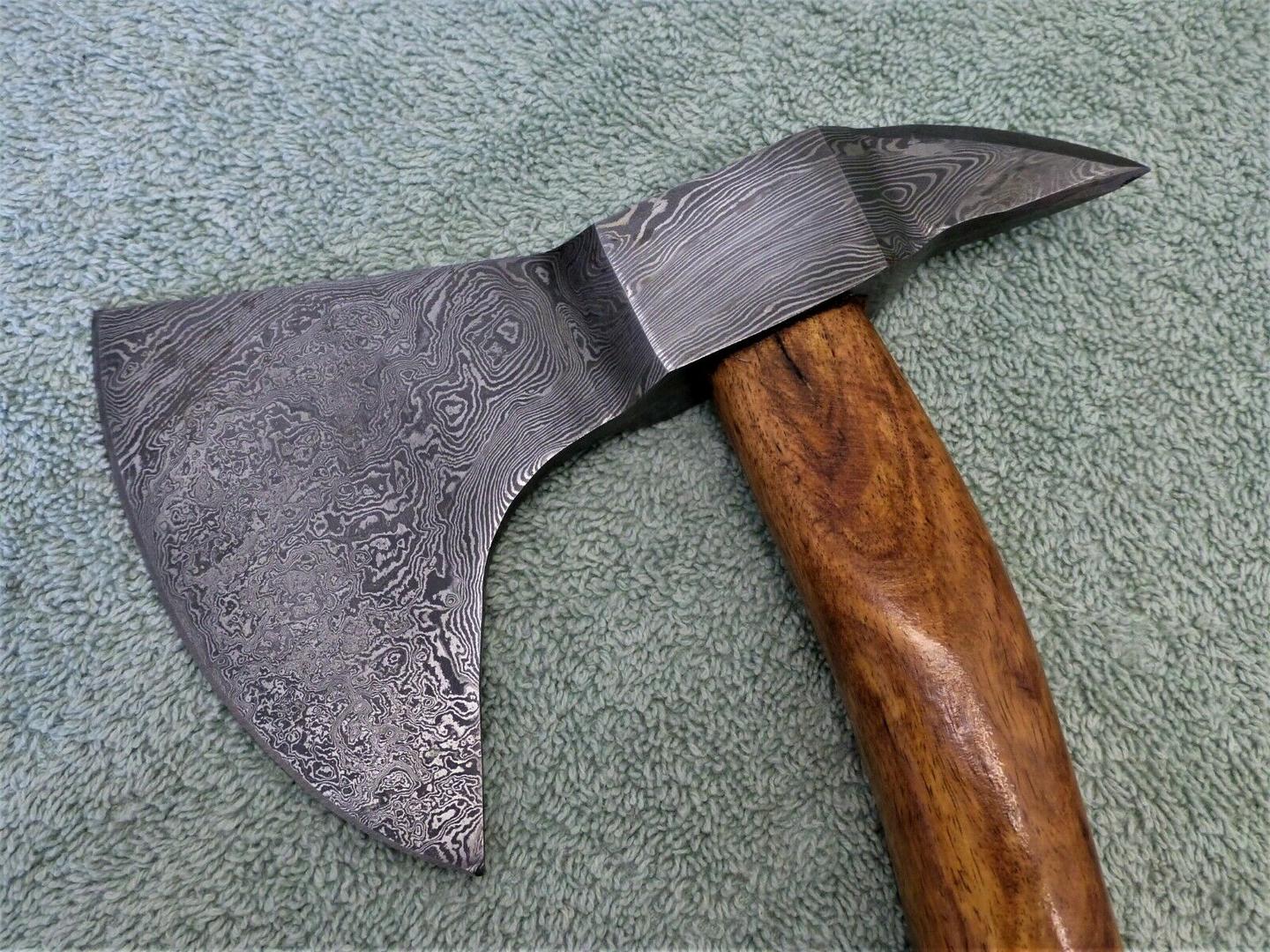 Handmade Forged Damascus Steel Tomahawk Axe with Wood Handle and Leather Belt Sheath