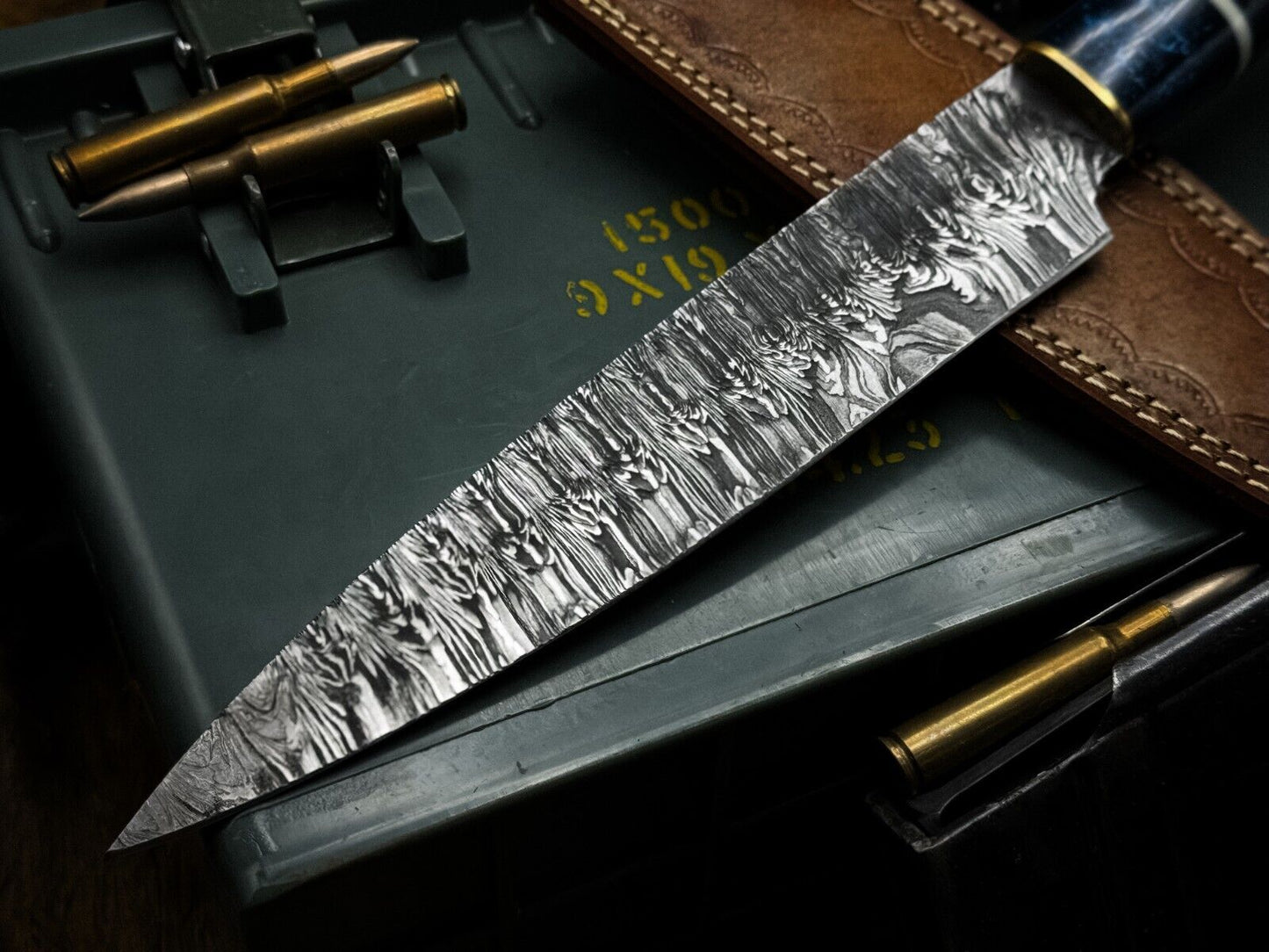 Handmade Damascus Steel Chef Knife, Epoxy Resin Handle