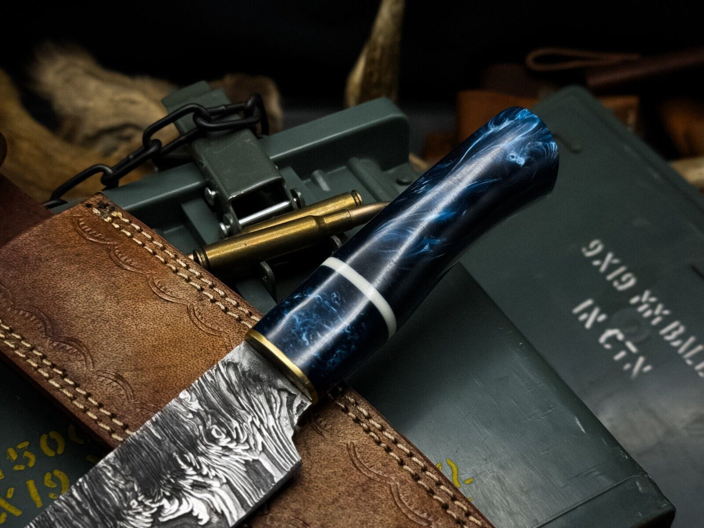 Handmade Damascus Steel Chef Knife, Epoxy Resin Handle