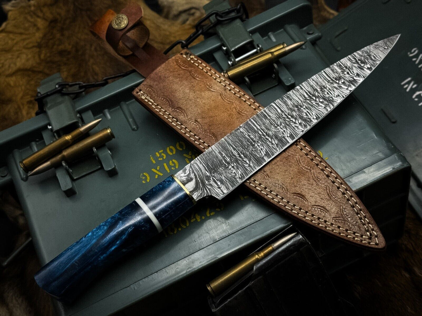 Handmade Damascus Steel Chef Knife, Epoxy Resin Handle
