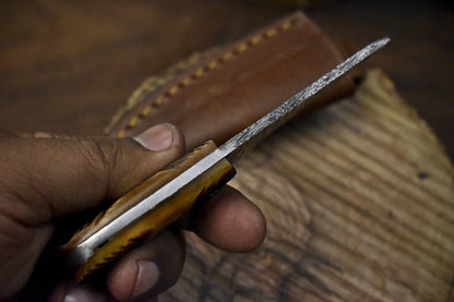 5.0 Inch Bone Handle Skinner Knife Twist Damascus Compact Hunting Blade