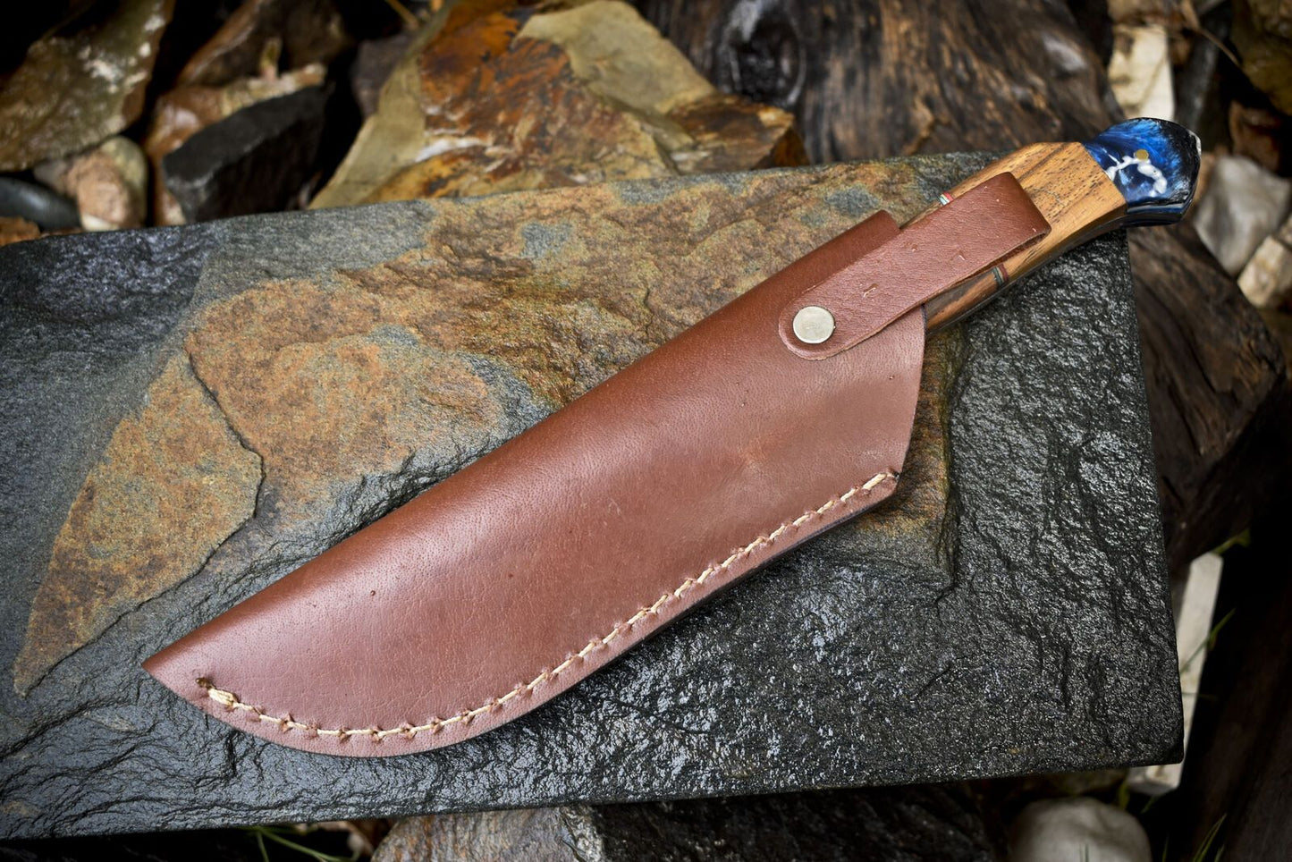 Custom Twist Damascus Skinner Knife Walnut Wood Handle Micarta Bolster EDC Blade
