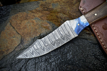 Custom Twist Damascus Skinner Knife Walnut Wood Handle Micarta Bolster EDC Blade