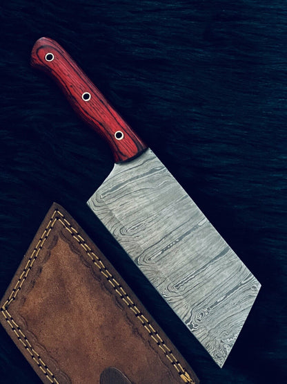 11" Twist Damascus Steel Bowie Knife – Cleaver Style, Camel Bone Handle