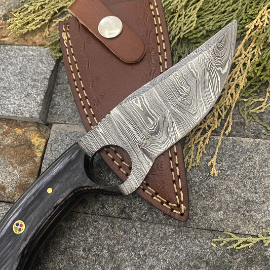 10" Hand Forged Damascus Camping Bowie Knife – Wood Handle with Leather Sheath