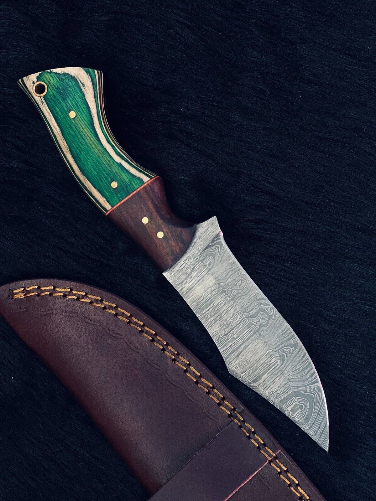 Heritage Forge 9 Inch Twist Damascus Steel Skinner Knife with camel bone Wood Handle