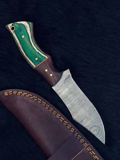 Heritage Forge 9 Inch Twist Damascus Steel Skinner Knife with camel bone Wood Handle