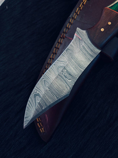 Heritage Forge 9 Inch Twist Damascus Steel Skinner Knife with camel bone Wood Handle
