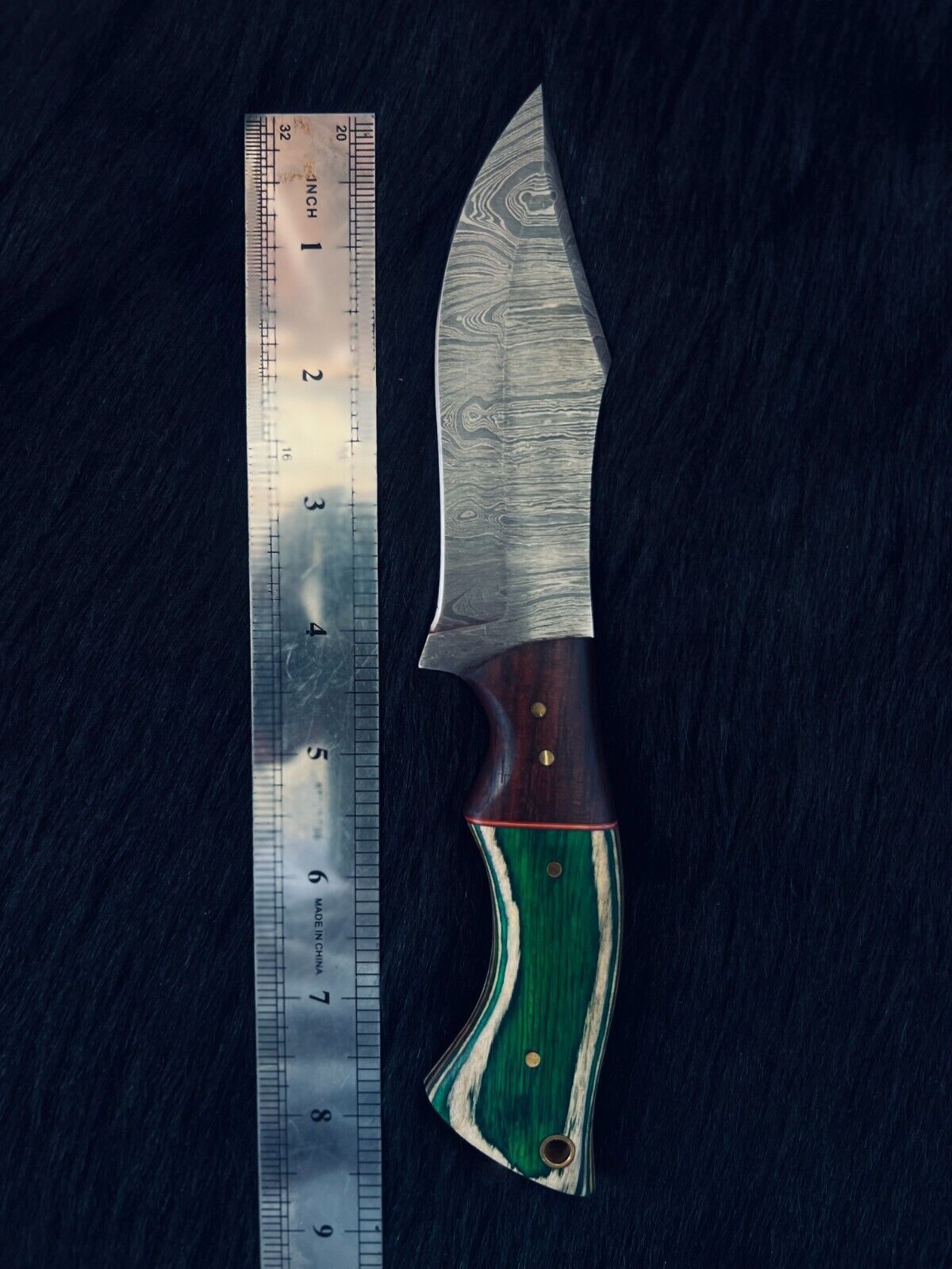 Heritage Forge 9 Inch Twist Damascus Steel Skinner Knife with camel bone Wood Handle