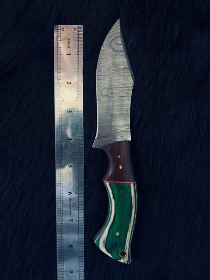 Heritage Forge 9 Inch Twist Damascus Steel Skinner Knife with camel bone Wood Handle
