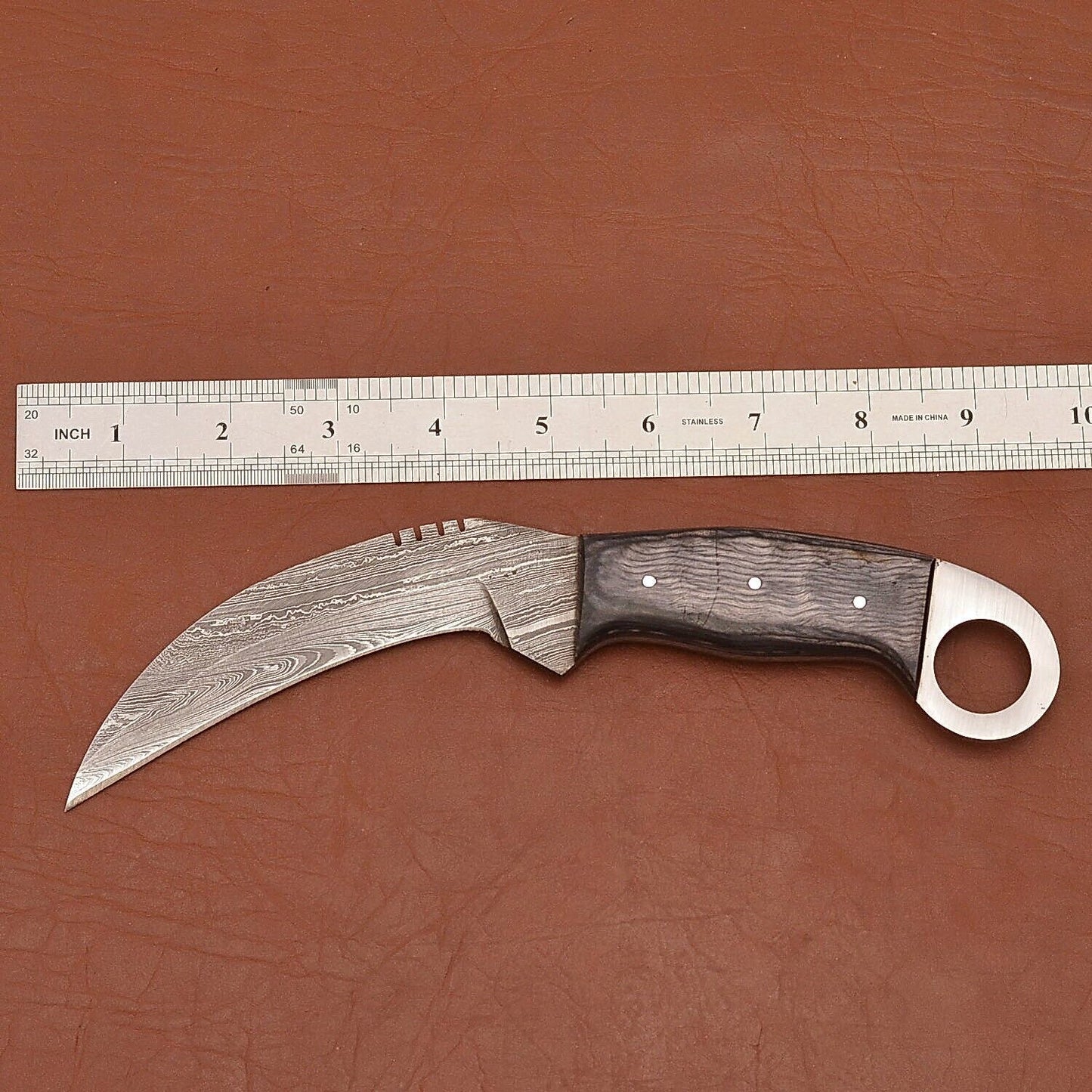 Custom Handmade Damascus Karambit Hunting Knife 9” Damascus Steel Karambit with Wood Handle