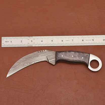 Custom Handmade Damascus Karambit Hunting Knife 9” Damascus Steel Karambit with Wood Handle