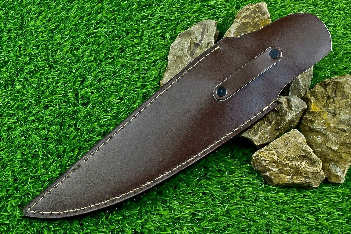 Heritage Forge 13 Inch Damascus Steel Bowie Hunting Knife with Camel Bone and Wood Handle