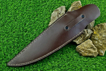 Heritage Forge 13 Inch Damascus Steel Bowie Hunting Knife with Camel Bone and Wood Handle