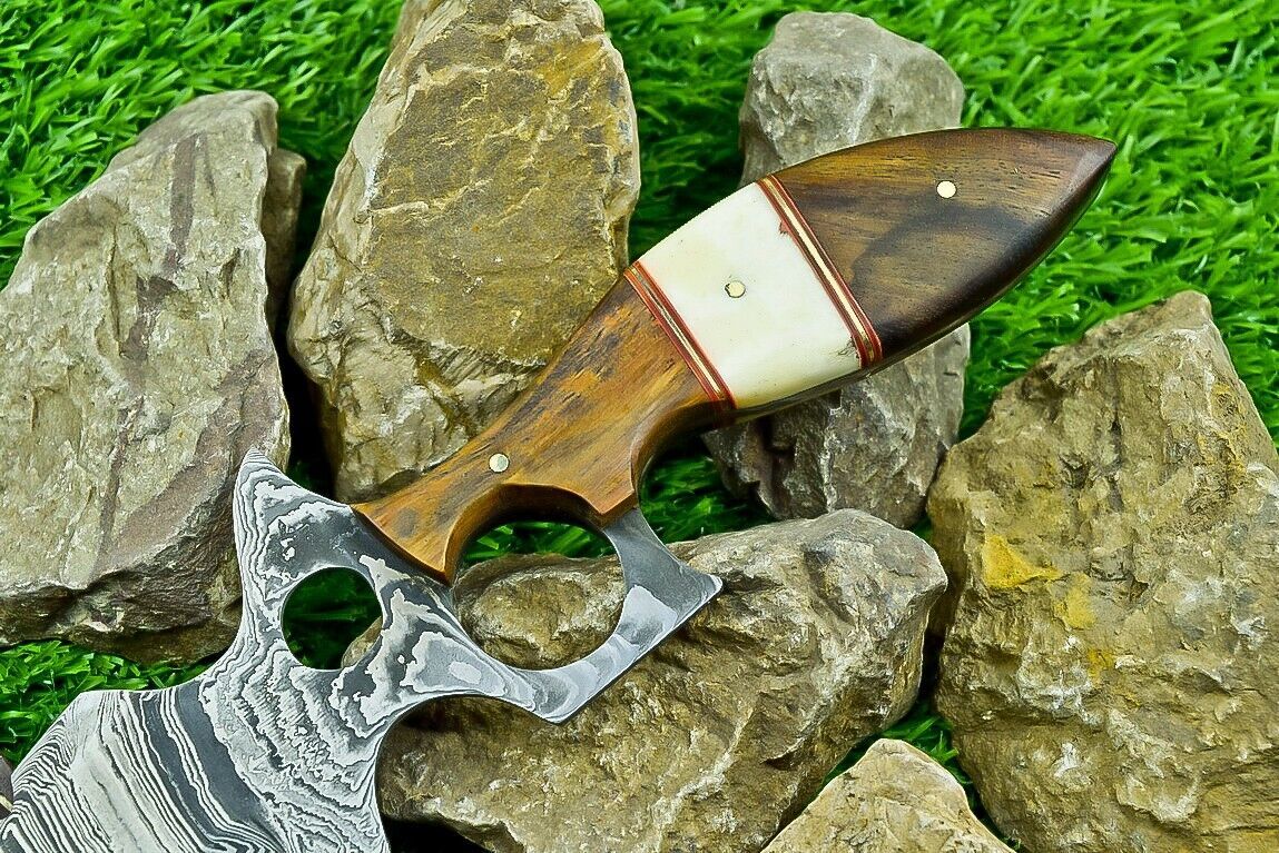Heritage Forge 13 Inch Damascus Steel Bowie Hunting Knife with Camel Bone and Wood Handle