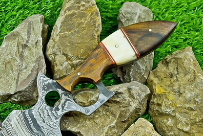 Heritage Forge 13 Inch Damascus Steel Bowie Hunting Knife with Camel Bone and Wood Handle