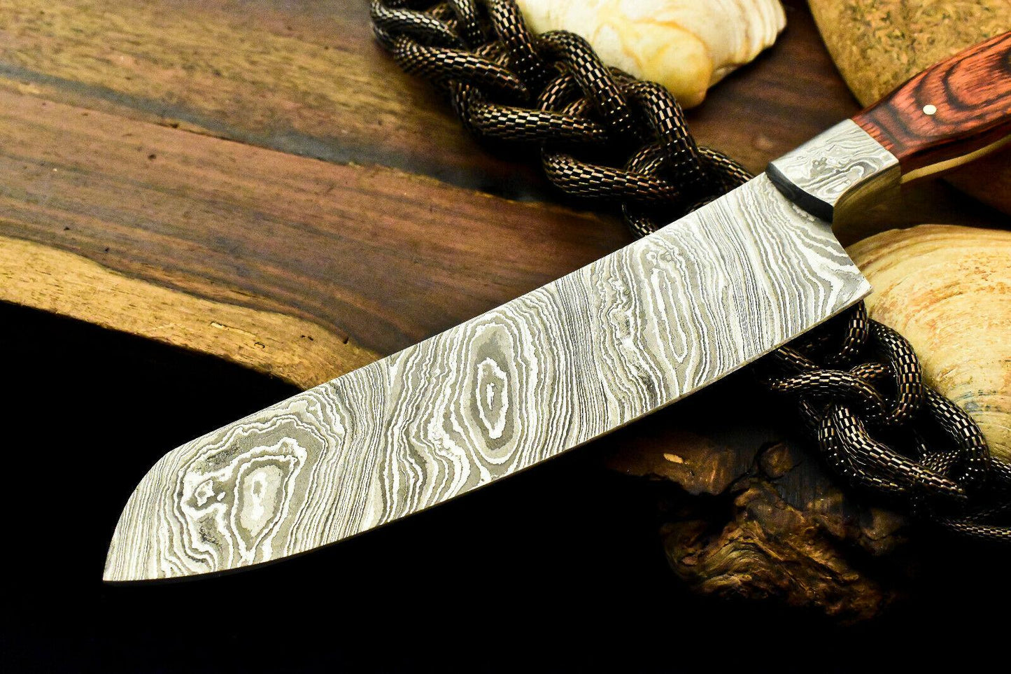 Custom Handmade Damascus Steel Chef Knife with Hard Wood Handle and Mosaic Pin, Full Tang, 384-Layer Forged Blade, Acid-Etched, Precision Sharpened