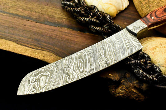 Custom Handmade Damascus Steel Chef Knife with Hard Wood Handle and Mosaic Pin, Full Tang, 384-Layer Forged Blade, Acid-Etched, Precision Sharpened