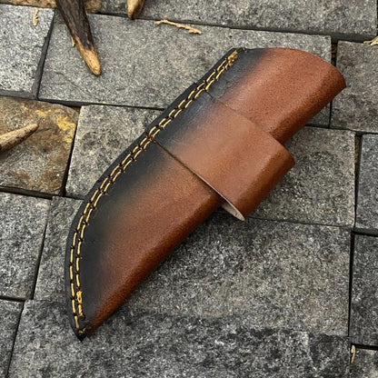Heritage Forge 8 Inch Damascus Steel Skinner Hunting Knife with Wood Handle and Sheath