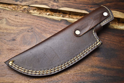 Rare Handmade Damascus Steel Tracker Knife | Full Tang Camping & Survival Blade with Leather Sheath