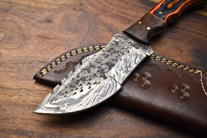 Rare Handmade Damascus Steel Tracker Knife | Full Tang Camping & Survival Blade with Leather Sheath