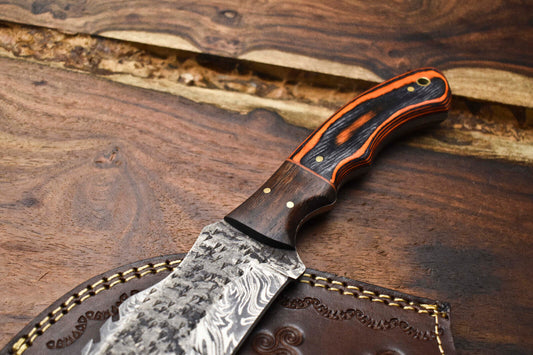 Rare Handmade Damascus Steel Tracker Knife | Full Tang Camping & Survival Blade with Leather Sheath
