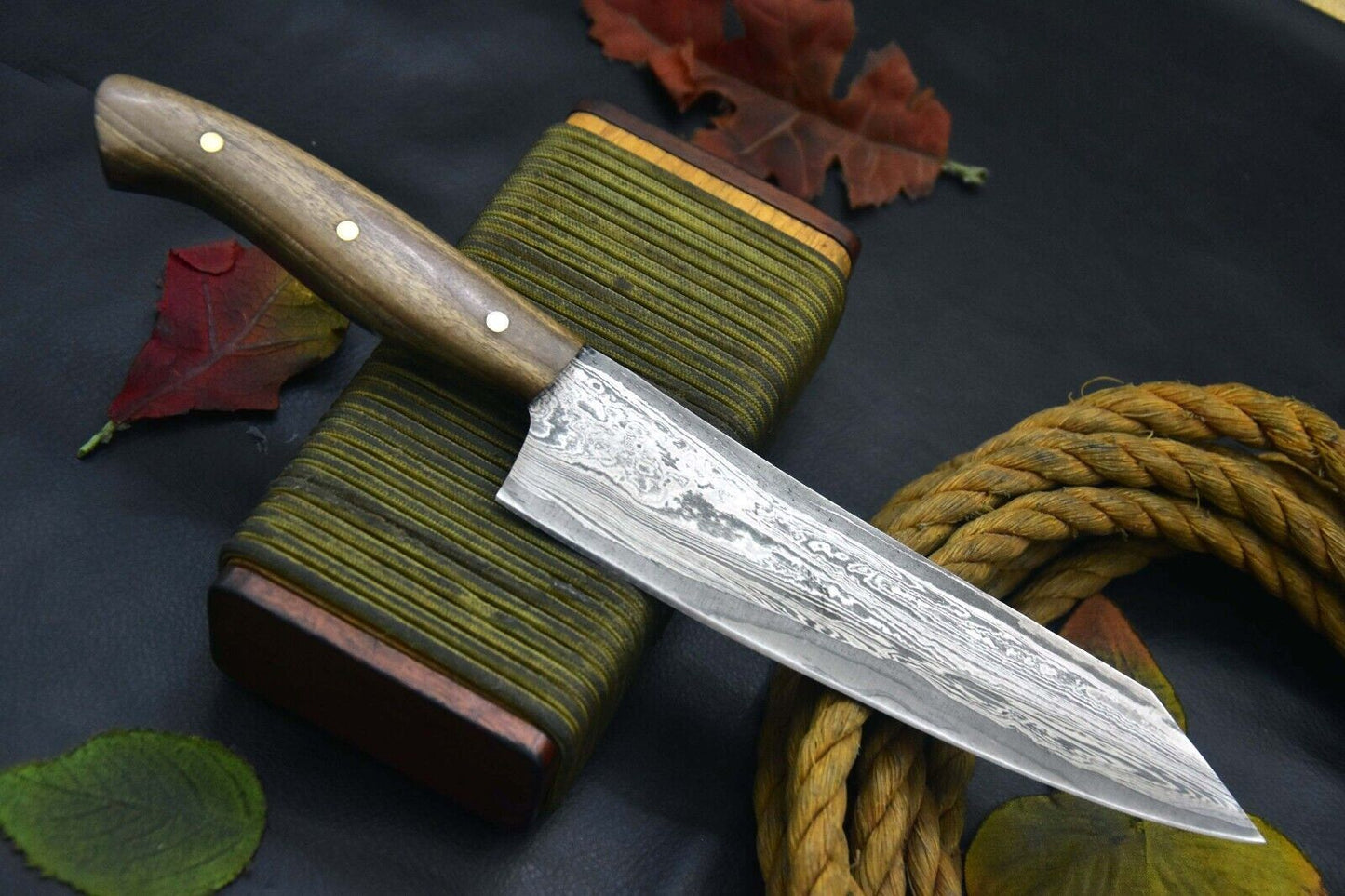 Custom San Mai Damascus Steel Chef Knife Handmade Walnut Handle