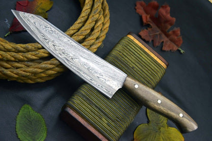 Custom San Mai Damascus Steel Chef Knife Handmade Walnut Handle