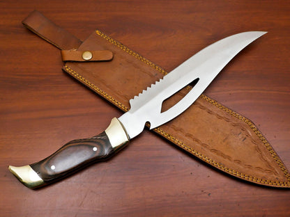 Handmade 12 Inch D2 Steel Full Tang Bowie Hunting Knife – Brass Guard