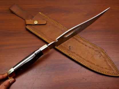 Handmade 12 Inch D2 Steel Full Tang Bowie Hunting Knife – Brass Guard