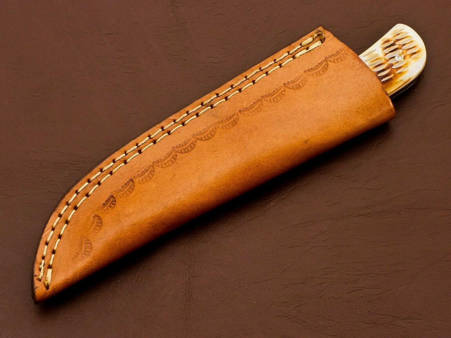 8.5" Handmade Damascus Bowie Knife | Camel Bone Handle & 3.5" Blade