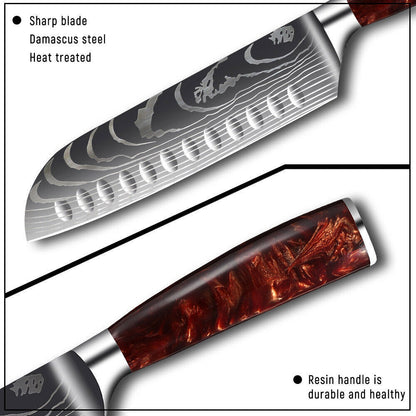 10PC Japanese kitchen knives Laser Damascus pattern chef knife Set&Scabbard