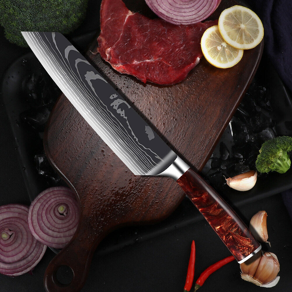 10PC Japanese kitchen knives Laser Damascus pattern chef knife Set&Scabbard