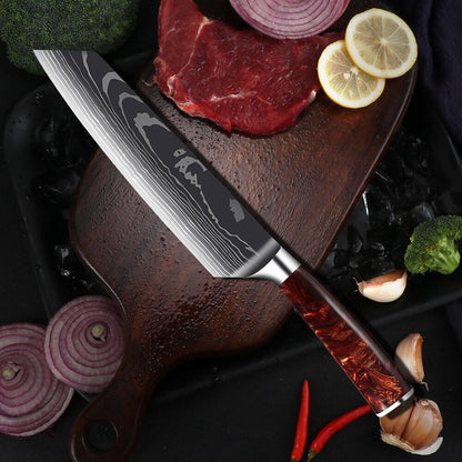 10PC Japanese kitchen knives Laser Damascus pattern chef knife Set&Scabbard