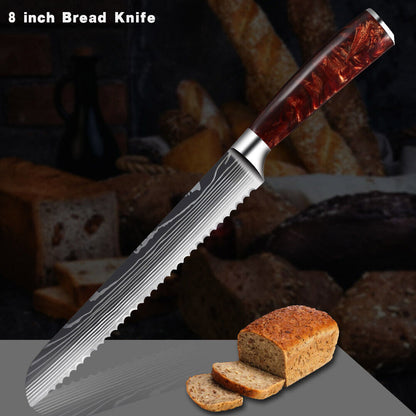 10PC Japanese kitchen knives Laser Damascus pattern chef knife Set&Scabbard
