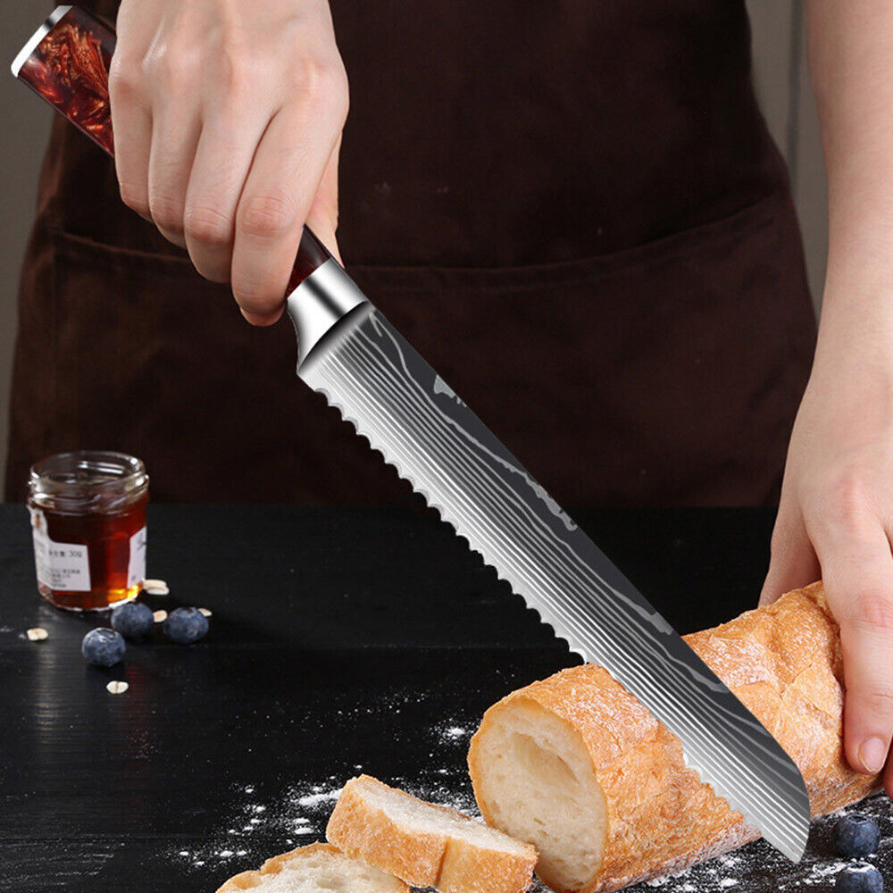 10PC Japanese kitchen knives Laser Damascus pattern chef knife Set&Scabbard