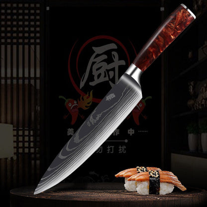 10PC Japanese kitchen knives Laser Damascus pattern chef knife Set&Scabbard