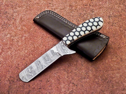 Custom Hand Forged Damascus Steel Bull Cutter Knife 8" Hunting Knife with Leather Sheath