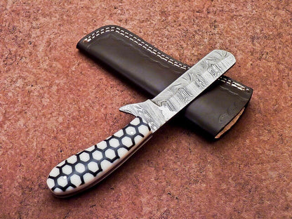 Custom Hand Forged Damascus Steel Bull Cutter Knife 8" Hunting Knife with Leather Sheath