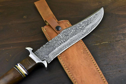 15.5" Handmade Damascus Steel Bowie Knife with Walnut Wood Handle